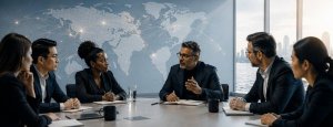 board room of global team working together